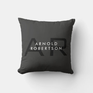 Modern Monogram Plain Grey Trendy Add Name Cushion