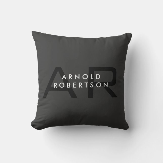 Modern Monogram Plain Grey Trendy Add Name Cushion (Front)