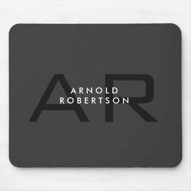 Modern Monogram Plain Grey Trendy Add Name Mouse Mat (Front)