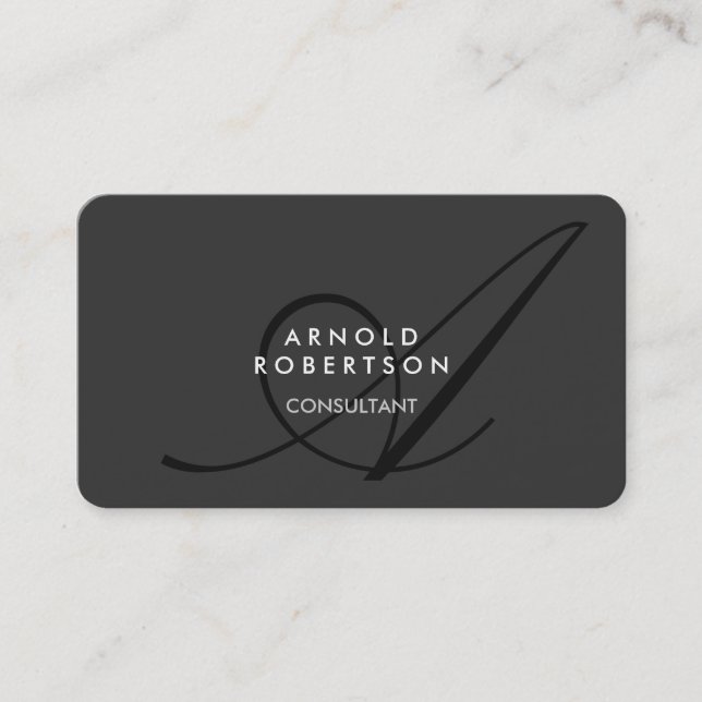 Modern Monogram Plain Grey Trendy Business Card (Front)