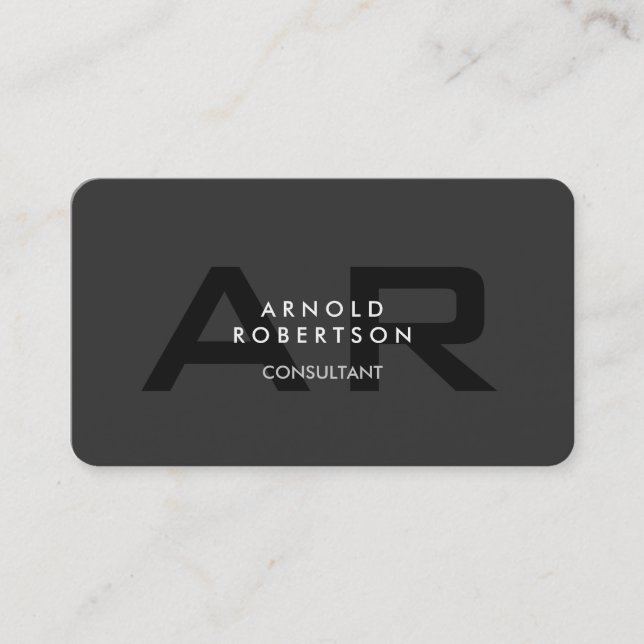 Modern Monogram Plain Grey Trendy Business Card (Front)