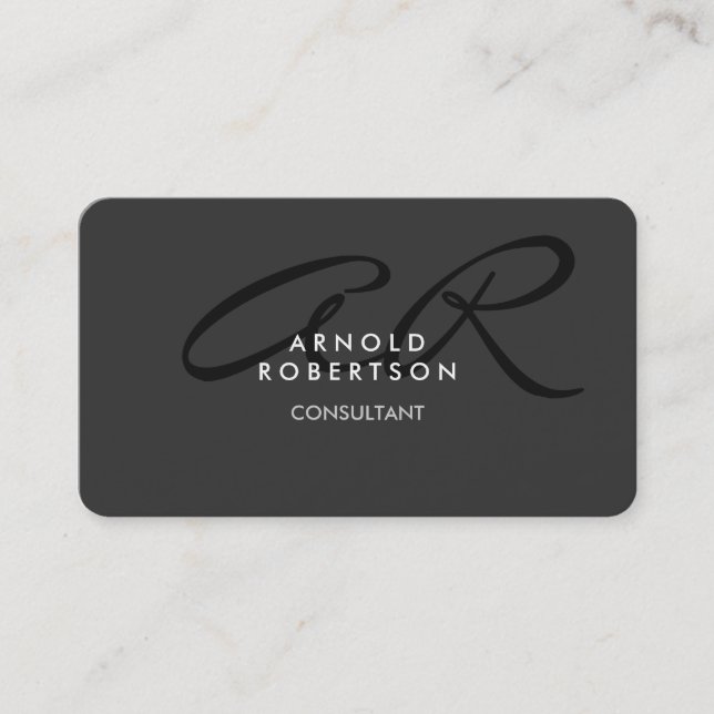 Modern Monogram Plain Grey Trendy Business Card (Front)