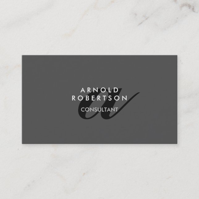 Modern Monogram Plain Grey Trendy Business Card (Front)