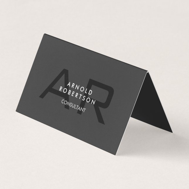 Modern Monogram Plain Grey Trendy Business Card (Front)