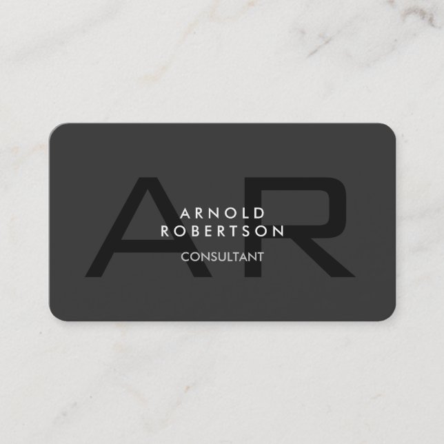 Modern Monogram Plain Grey Trendy Business Card (Front)