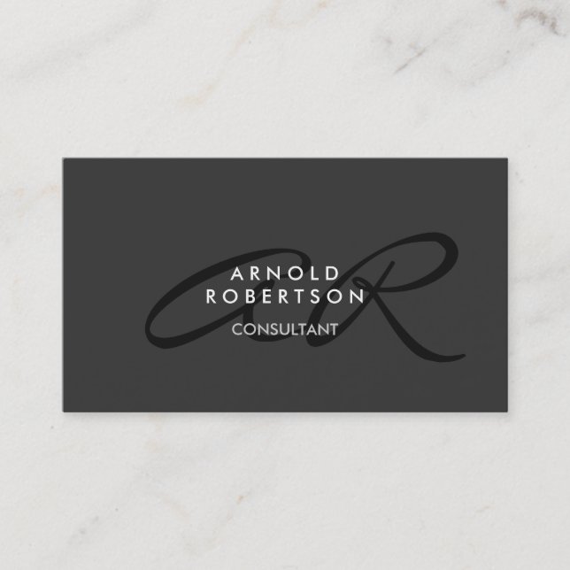 Modern Monogram Plain Grey Trendy Business Card (Front)