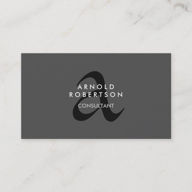 Modern Monogram Plain Grey Trendy Business Card (Front)