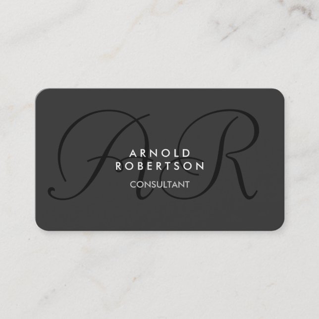 Modern Monogram Plain Grey Trendy Business Card (Front)