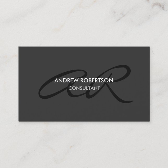 Modern Monogram Plain Grey Trendy Business Card (Front)