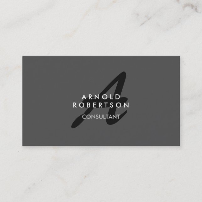 Modern Monogram Plain Grey Trendy Business Card (Front)