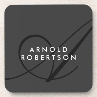 Modern Monogram Plain Grey Trendy Coaster