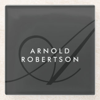 Modern Monogram Plain Grey Trendy Glass Coaster