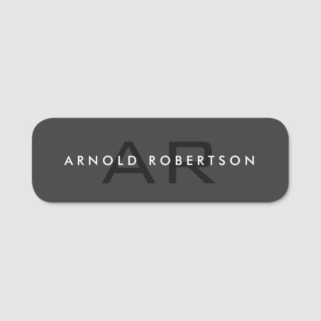 Modern Monogram Plain Grey Trendy Name Tag (Front)