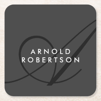 Modern Monogram Plain Grey Trendy Square Paper Coaster