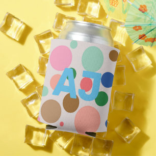 Modern Monogram Polka Dot Can Cooler