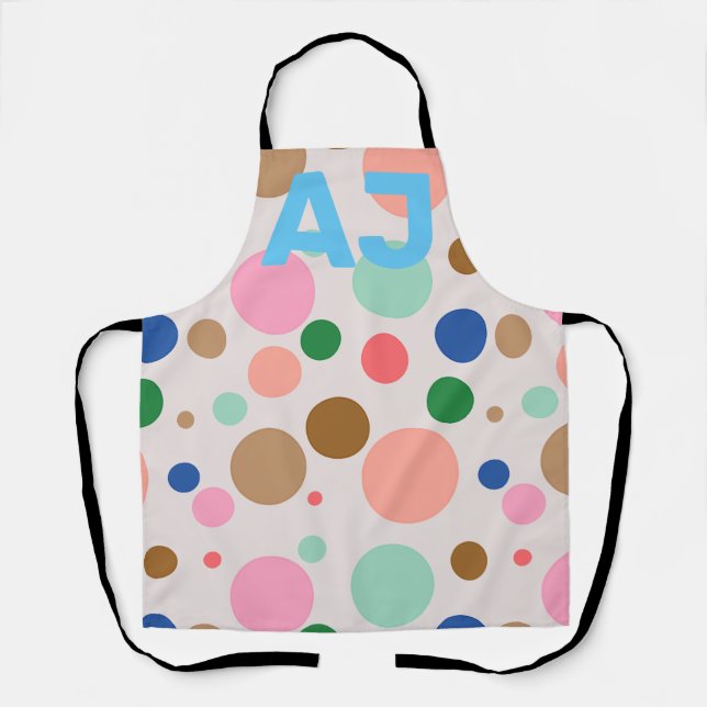 Modern Monogram Polka Dot Pattern Apron (Front)