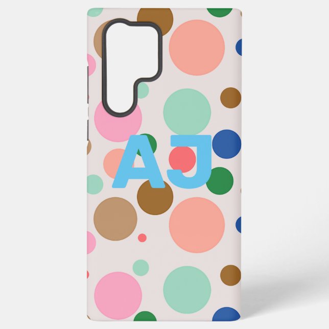 Modern Monogram Polka Dot Pattern Samsung Galaxy S22 Ultra Case (Back)