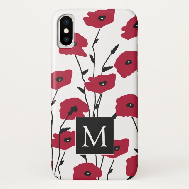 Modern Monogram Poppies Pattern Case-Mate iPhone Case (Back)