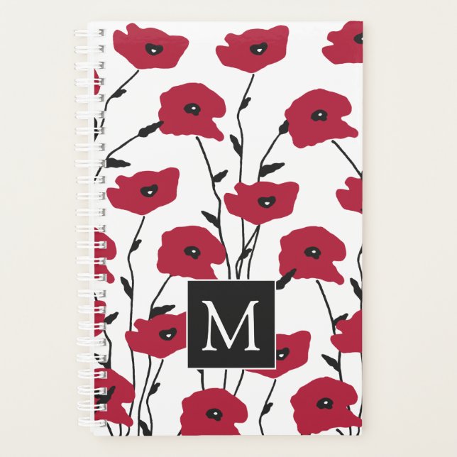 Modern Monogram Poppies Pattern Planner (Front)