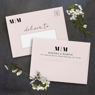 Modern Monogram Porcelain Pink Wedding Invitation Envelope