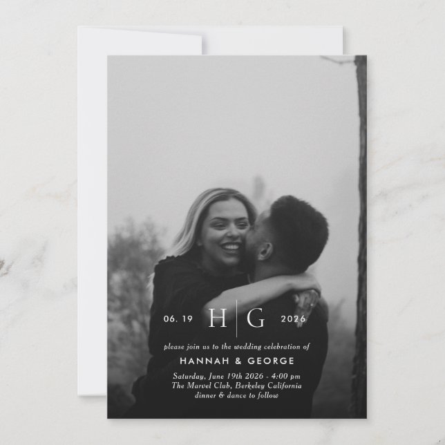 Modern Monogram Portrait Wedding Invitation (Front)