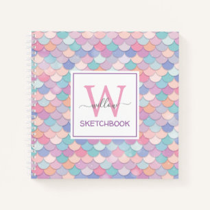 Modern Monogram Pretty Glam Mermaid Sketchbook Notebook