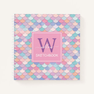 Modern Monogram Pretty Mermaid Pink Sketchbook Notebook