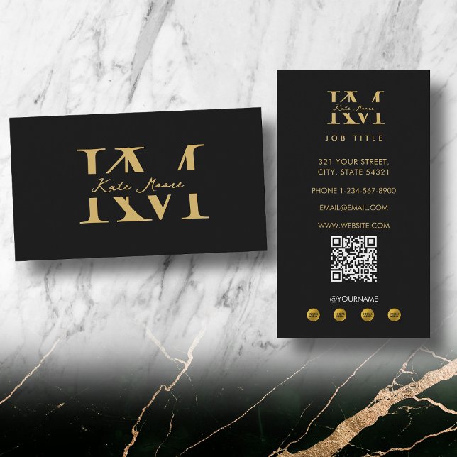 Modern Monogram Professional Black Gold Marketing Business Card (Modern Monogram Professional Black Gold Marketing Business Card)