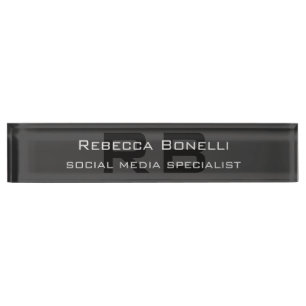 Modern Monogram Professional Black Grey Nameplate