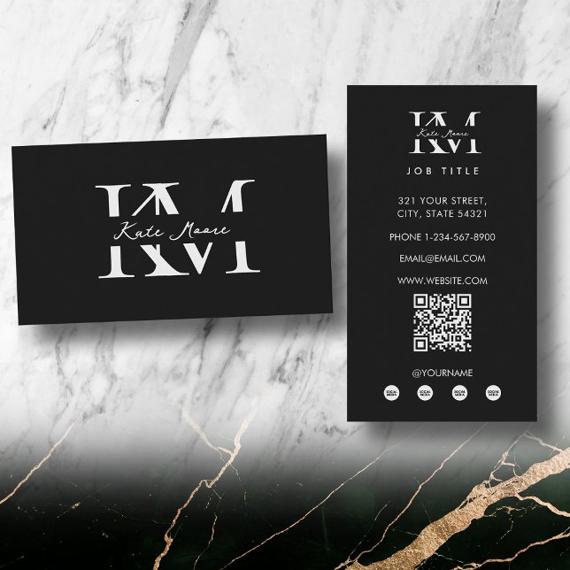 Modern Monogram Professional Black Marketing Business Card (Modern Monogram Professional Black Marketing Business Card)