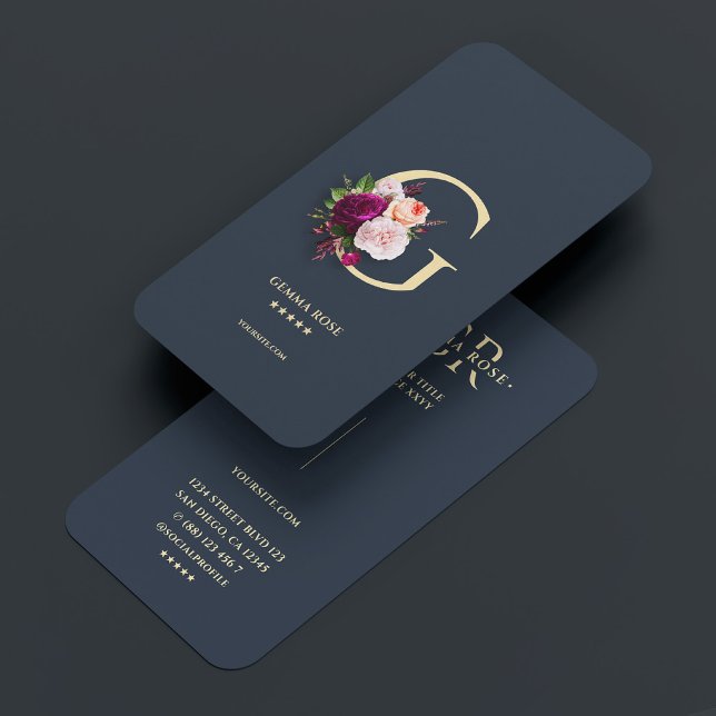 Modern Monogram Professional Dark Blue Floral G Business Card (Modern Monogram Professional Dark Blue Floral G Business Card
)