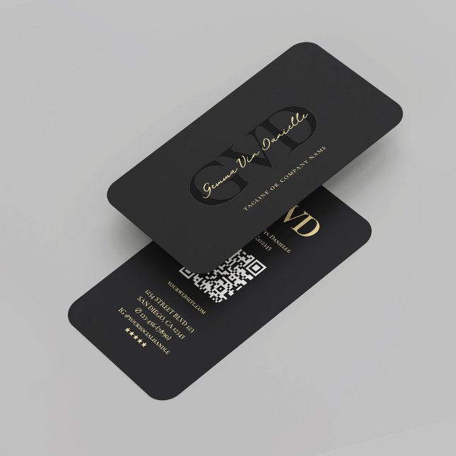 Modern Monogram Professional Elegant Black Gold Business Card (Modern Monogram Professional Elegant Company Marketing QR Code Black Gold Business Card
)