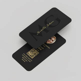 Modern Monogram Professional Elegant Black Photo Business Card