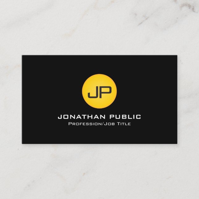 Modern Monogram Professional Elegant Design Black Business Card (Front)