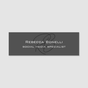 Modern Monogram Professional Grey Name Tag