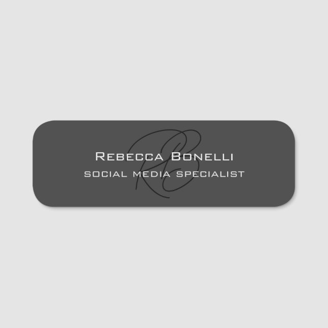 Modern Monogram Professional Grey Name Tag (Front)