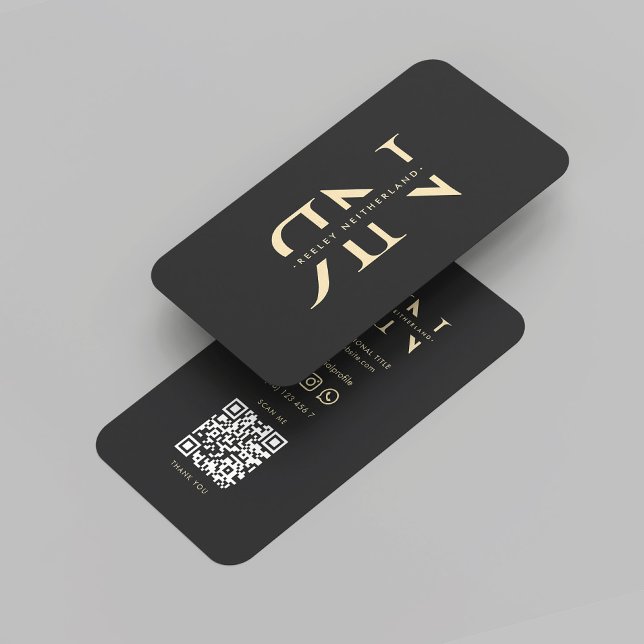 Modern Monogram Professional Initials Dark Grey Business Card (Modern Monogram Elegant Professional Reversed Initials Black Gold QR Code Business Card
)
