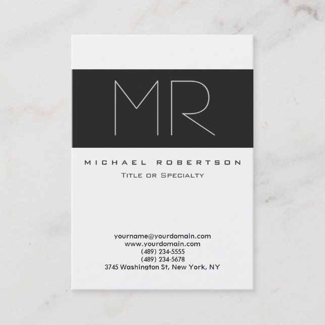 Modern Monogram Professional Large Business Card (Front)