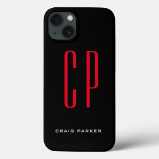 Modern Monogram Professional Plain Black Red iPhone 13 Case