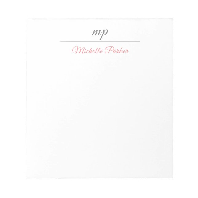 Modern Monogram Professional Plain Feminine Notepad (Front)