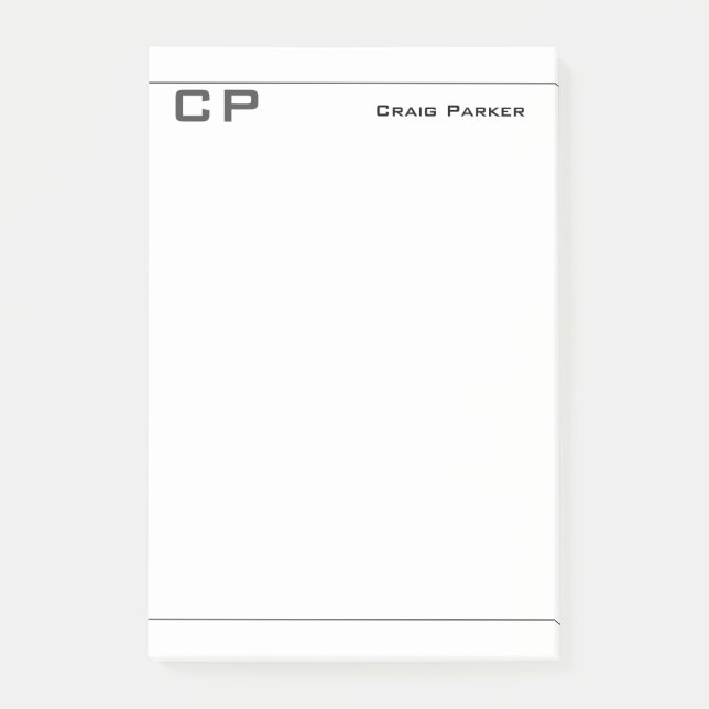 Modern Monogram Professional Plain Minimalist Post-it Notes (Front)