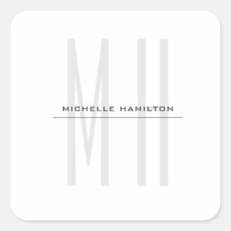 Modern Monogram Professional Plain Minimalist Square Sticker
