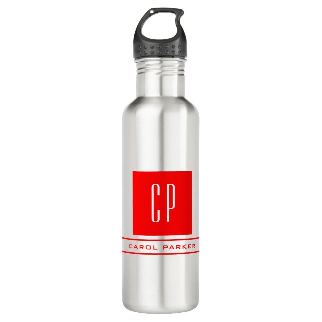 Modern Monogram Professional Plain Name Red White 710 Ml Water Bottle (Front)