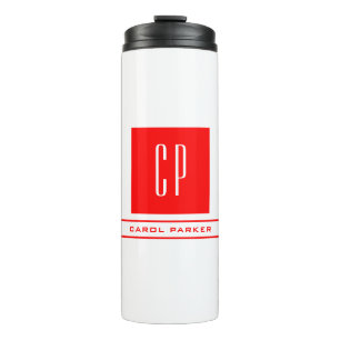 Modern Monogram Professional Plain Name Red White Thermal Tumbler