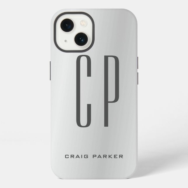 Modern Monogram Professional Plain Silver Grey iPhone Case (Back)