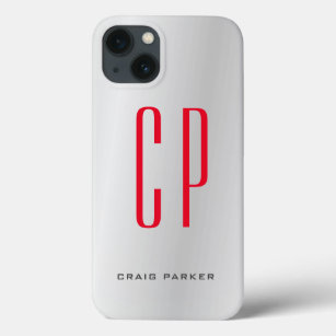 Modern Monogram Professional Plain Silver Grey Red Case-Mate iPhone Case