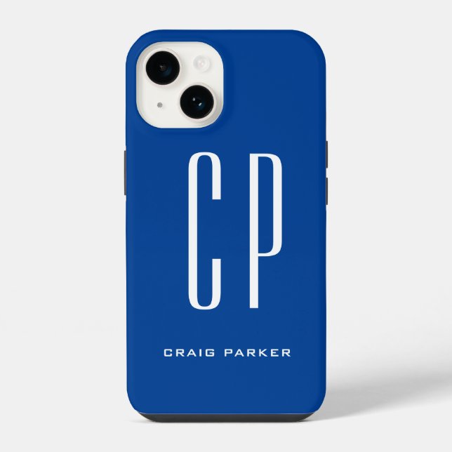 Modern Monogram Professional Plain Simple Blue iPhone Case (Back)