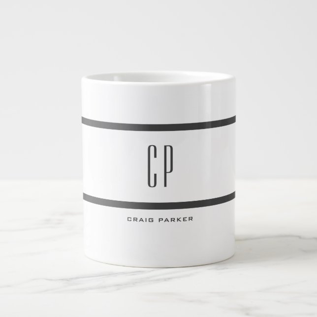 Modern Monogram Professional Plain Simple Minimal Large Coffee Mug (Front)