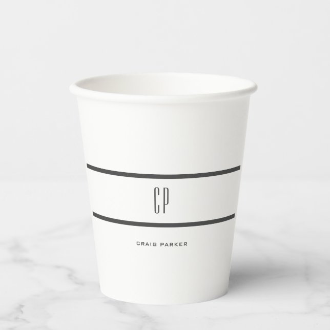 Modern Monogram Professional Plain Simple Minimal Paper Cups (Front)