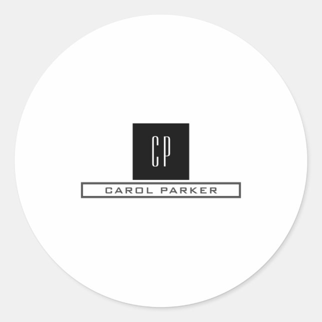 Modern Monogram Professional Plain Simple Name Classic Round Sticker (Front)